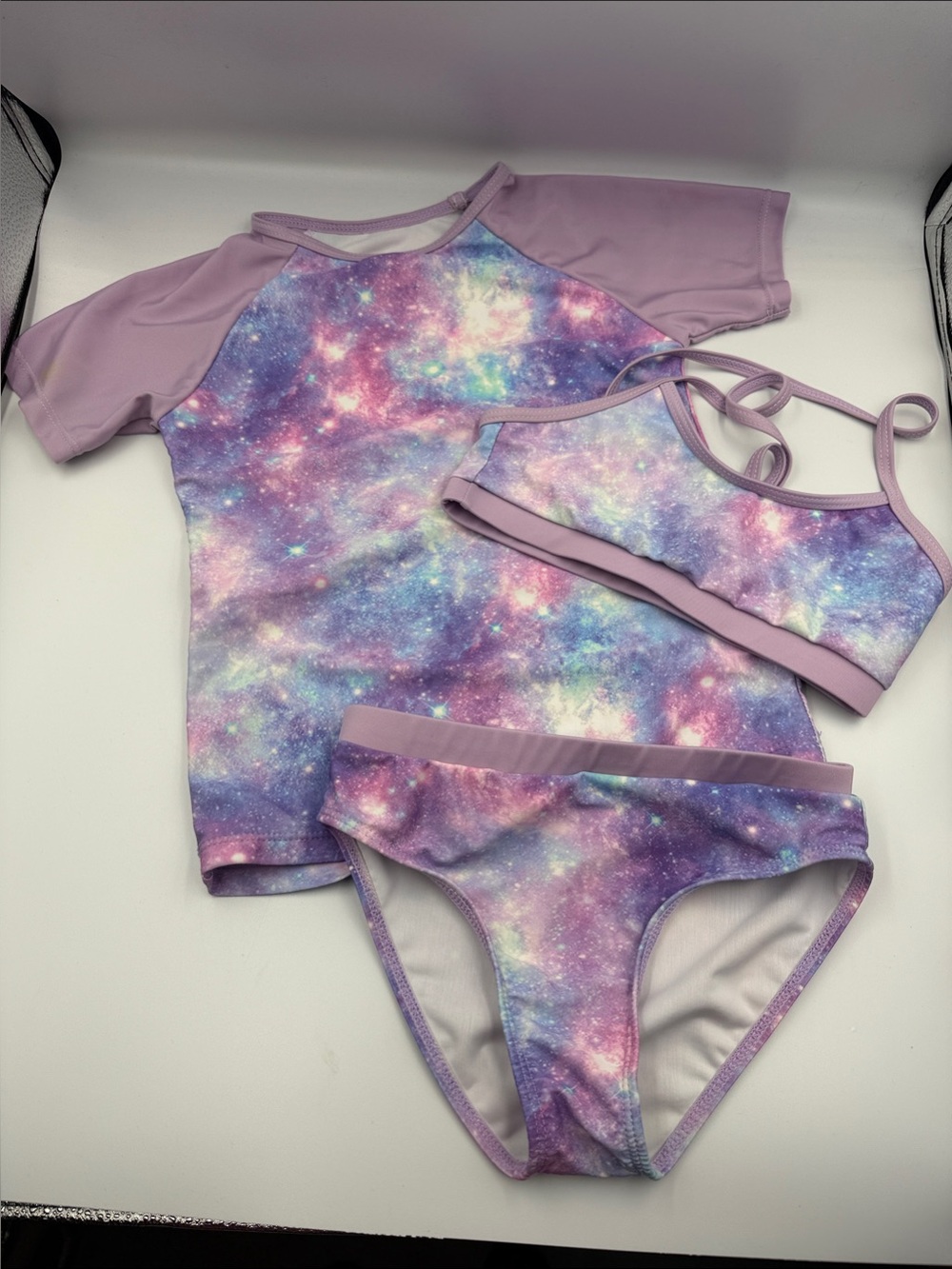 Galaxy Print Lilac Kids Rashguard Swim Set